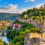 Veliko Tarnovo, Bulgaria, with a historic hilltop fortress overlooking the old town and Yantra River